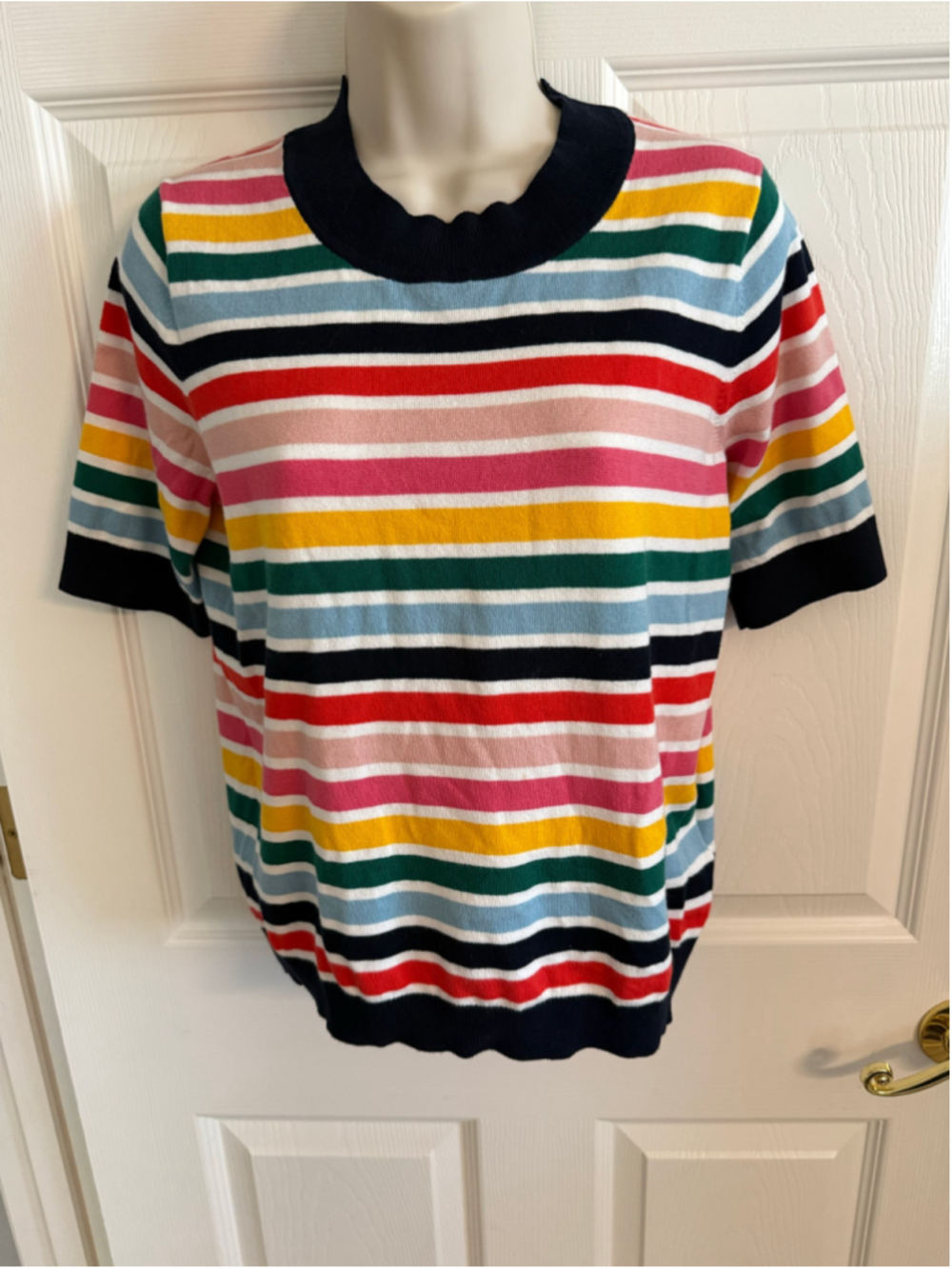 Boden Rainbow Striped Short Sleeve Knit Sweater Tee EUC Size Small